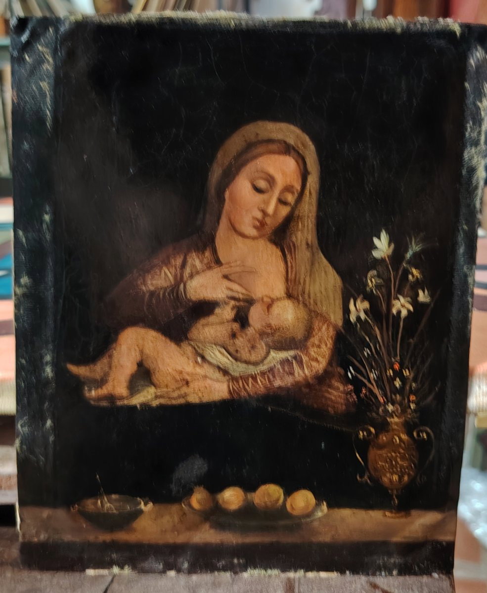 Madonna del latte  dipinto su rame del XVIII secolo (Italia)